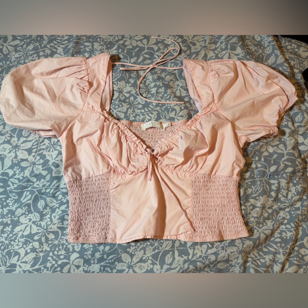 Astr Pink Smocked Poplin Top